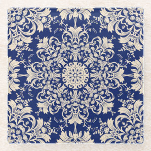 Blaue Vintage: Elegante nahtlose Muster. Glasuntersetzer