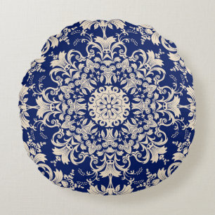 Blaue Vintage: Elegante nahtlose Muster. Rundes Kissen