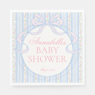 Blaue Vintage-Fancy-Blumen-Baby-Shower-Nachspeise Serviette