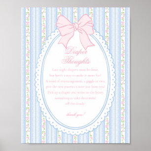 Blaue Vintage Fancy Florale Windel Gedanken Baby Poster