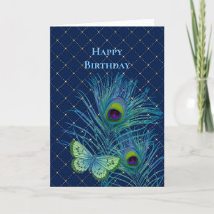 Blaue Vintage-Federn Schmetterling Geburtstag Karte