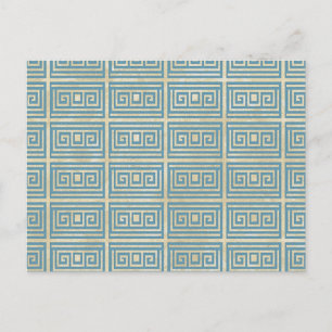 Blaue Vintage-Fliese griechisches Mäander-Muster Postkarte