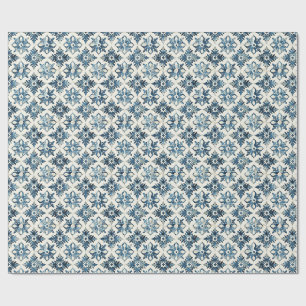 Blaue Vintage-Fliesen-Blumen-Verpackungspapier, Tr Geschenkpapier