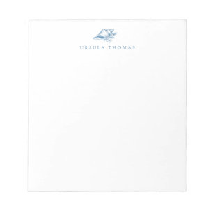 Blaue Vintage florale Muschel Personalisiert Notizblock