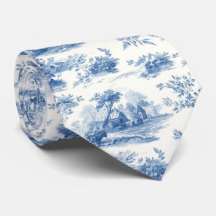 Blaue vintage-französische Toile Jouy Blumenmuster Krawatte