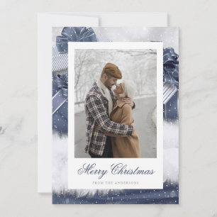 Blaue Vintage-Geschenk-Schnee-Foto-Weihnachtskarte Feiertagskarte