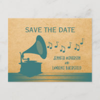 Blaue Vintage-Grammophon-Hochzeitseinladungskarte