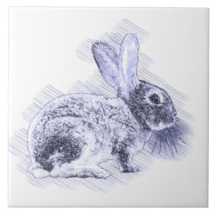Blaue Vintage-Hasen-Bleistift-Ätzung Fliese