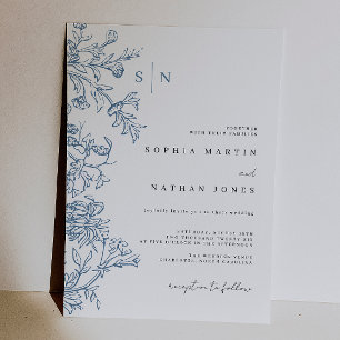 Blaue Vintage-Hochzeit  Einladung
