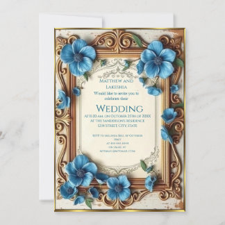 Blaue Vintage-Hochzeit Wunderschöne florale franzö Einladung