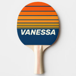 Blaue Vintage-Horizontstreifen mit Namen Tischtennis Schläger