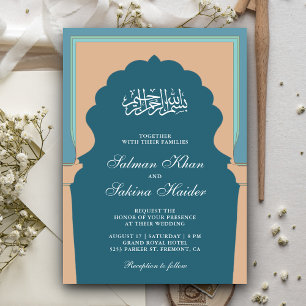 Blaue Vintage-Islamische-Mihrab-Muslim-Hochzeit Einladung
