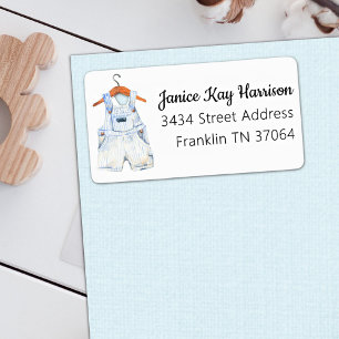 Blaue Vintage-Jeans-Overall Baby-Party-Adresse für Adressaufkleber