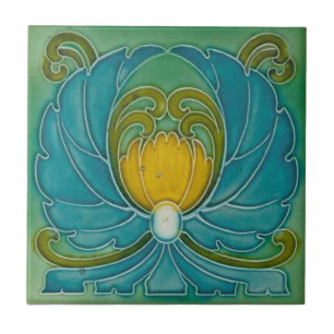 Blaue Vintage Jugendstil-Blume Design Fliese