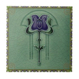Blaue Vintage Jugendstil-Blume Design Fliese