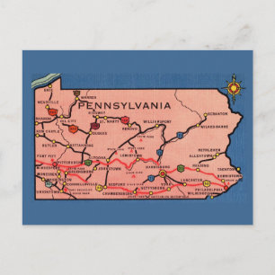 Blaue Vintage-Karte von Pennsylvania Postkarte