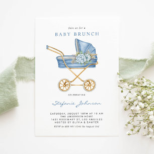 Blaue Vintage Kinderwagen - It's a Boy Baby Brunch Einladung