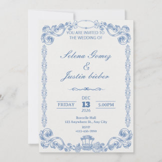 Blaue Vintage-Klassische Elegante Hochzeitseinladu Einladung