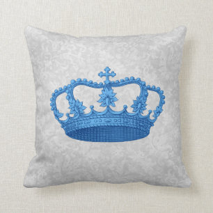 Blaue Vintage-Krone Silber-Grauer Hintergrund Kissen