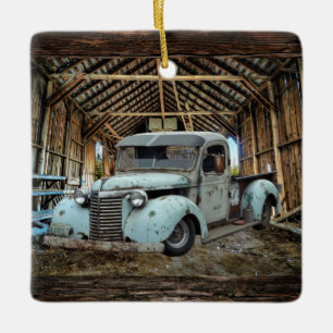 Blaue Vintage-Lastwagen-Rustikal-Barn-Keramik-Orna Keramikornament