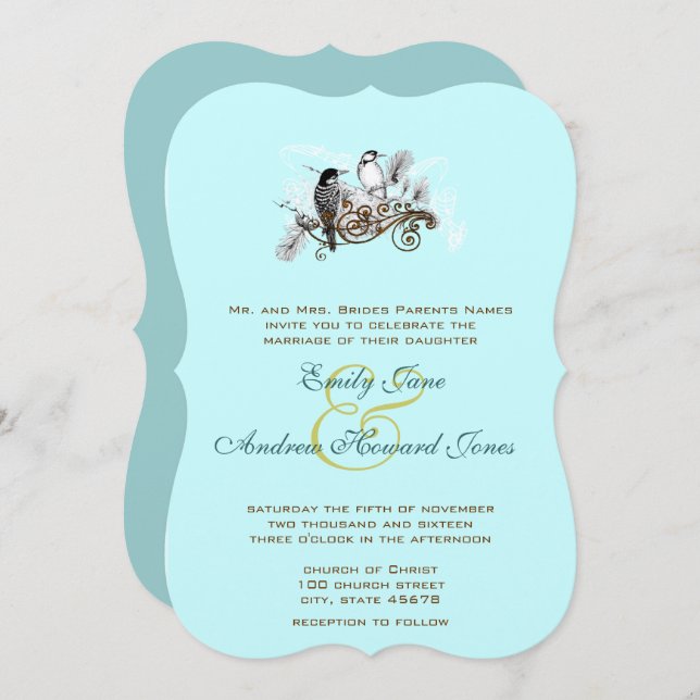 Blaue Vintage Liebesvögel Einladung Hochzeit (Vorne/Hinten)