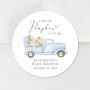 Blaue Vintage-LKW-Baby-Party für Jungen mit Kürbis Runder Aufkleber