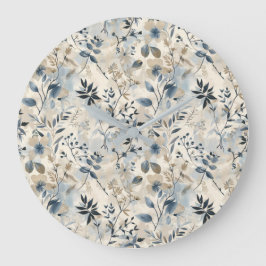 Blaue Vintage-Neutral-Blumen-Wanduhr Große Wanduhr