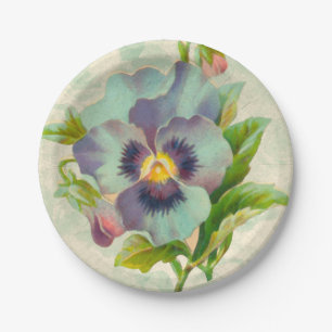 Blaue Vintage Pansy Floral Watercolor  Pappteller