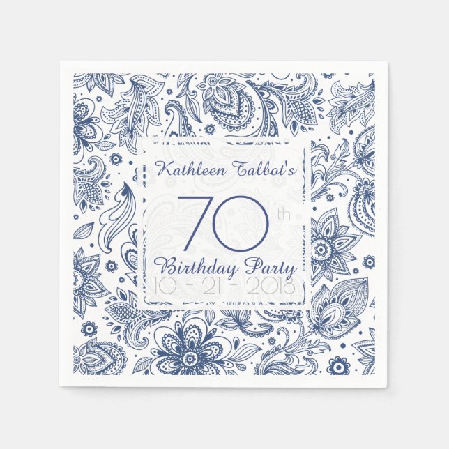 Blaue Vintage-Papier-Serviette zum 70. Geburtstag Serviette (Vorderseite)