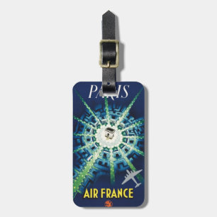 Blaue Vintage Paris Französische Flugreisen Europa Gepäckanhänger