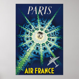 Blaue Vintage Paris Französische Flugreisen Europa Poster