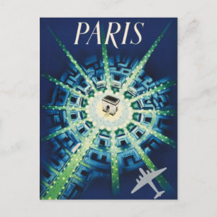 Blaue Vintage Paris Französische Flugreisen Europa Postkarte