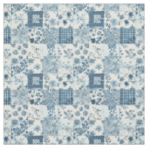 Blaue Vintage-Patchworkdecke Cottagecore Farmhouse Stoff