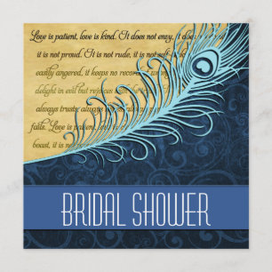 Blaue Vintage-Pfau-Hochzeitsdusche-Einladungen Einladung