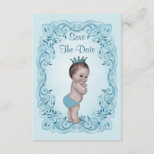 Blaue Vintage-Prinz-Save-The-Date-Baby-Party Save The Date