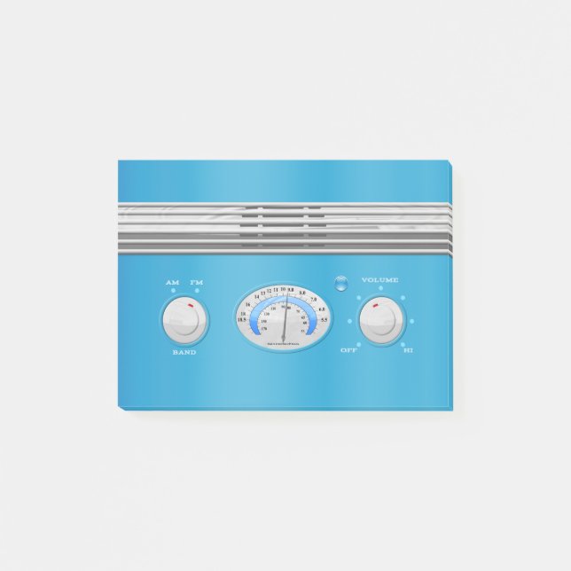 Blaue Vintage-Radio Post-it Klebezettel (Vorderseite)