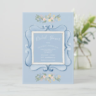 Blaue Vintage-Rahmen-Blumen-Elegante Hochzeitsdusc Einladung