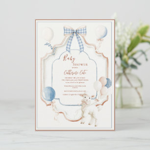 Blaue Vintage-Rahmen-Luftballons-Baby-Lamm Einladung