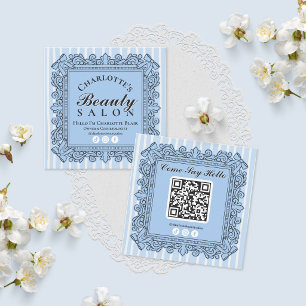 Blaue Vintage-Rahmen Salon Social Media Quadratische Visitenkarte