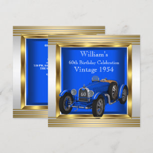 Blaue Vintage-Rennwagen-Männer-60.-Geburtstagsfeie Einladung