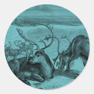 Blaue Vintage-Rentier-Illustration Runder Aufkleber