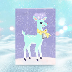 Blaue Vintage Rentier-Weihnachtskarte Feiertagskarte