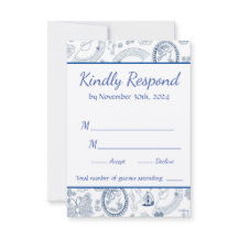 Blaue Vintage-Romanze-Antwortkarte