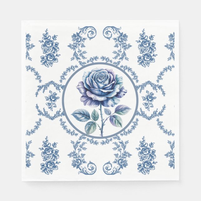 Blaue Vintage-Rose Serviette (Vorderseite)