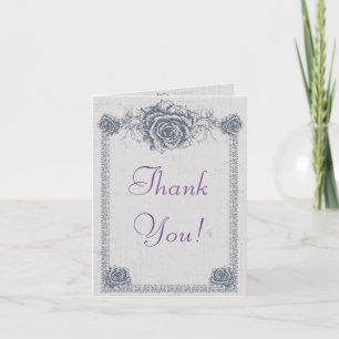 Blaue Vintage Rosen-Grenzhochzeit danken Ihnen Dankeskarte