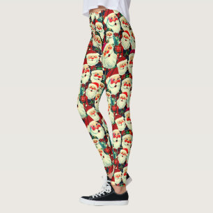 Blaue Vintage-Santa-Claus-Tartan-Karo-Weihnachten Leggings