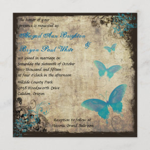 Blaue Vintage-Schmetterling-Hochzeitseinladung Einladung