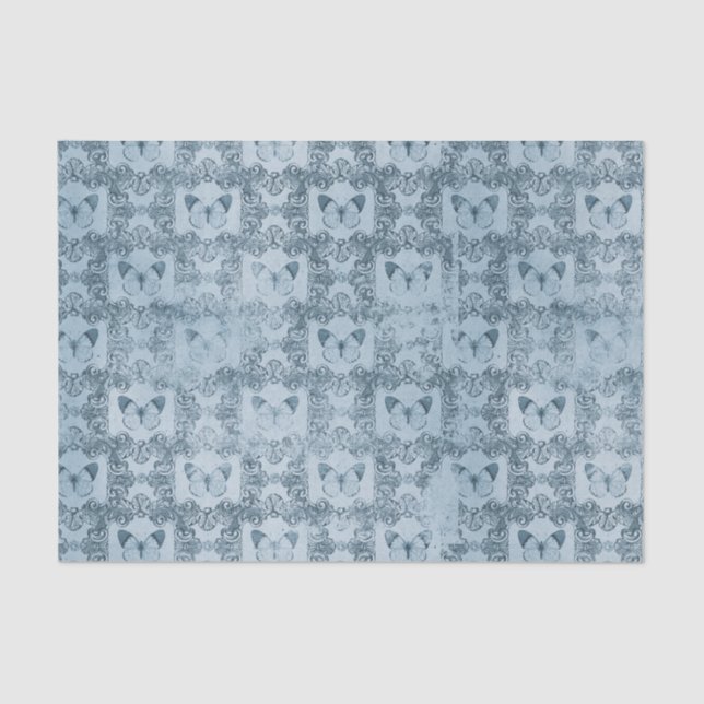 Blaue Vintage Schmetterlinge Seidenpapier (Vorderseite)
