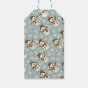 Blaue Vintage-Schneemänner und Schneeflocke Geschenkanhänger