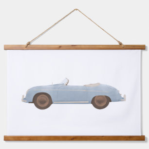 Blaue Vintage-Speedster-Kinderzimmer-Dekoration Wandteppich Mit Holzrahmen